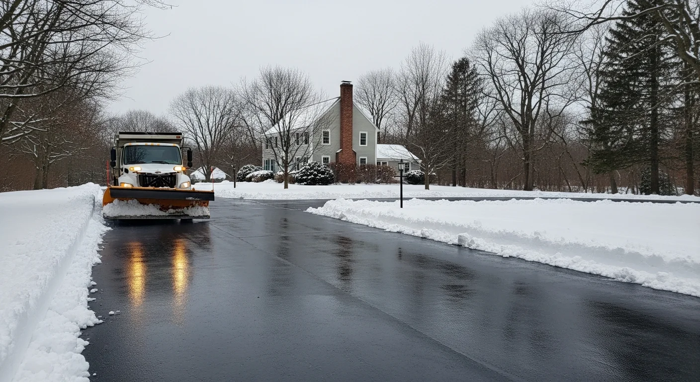 Snow plow clearing a residential driveway during winter