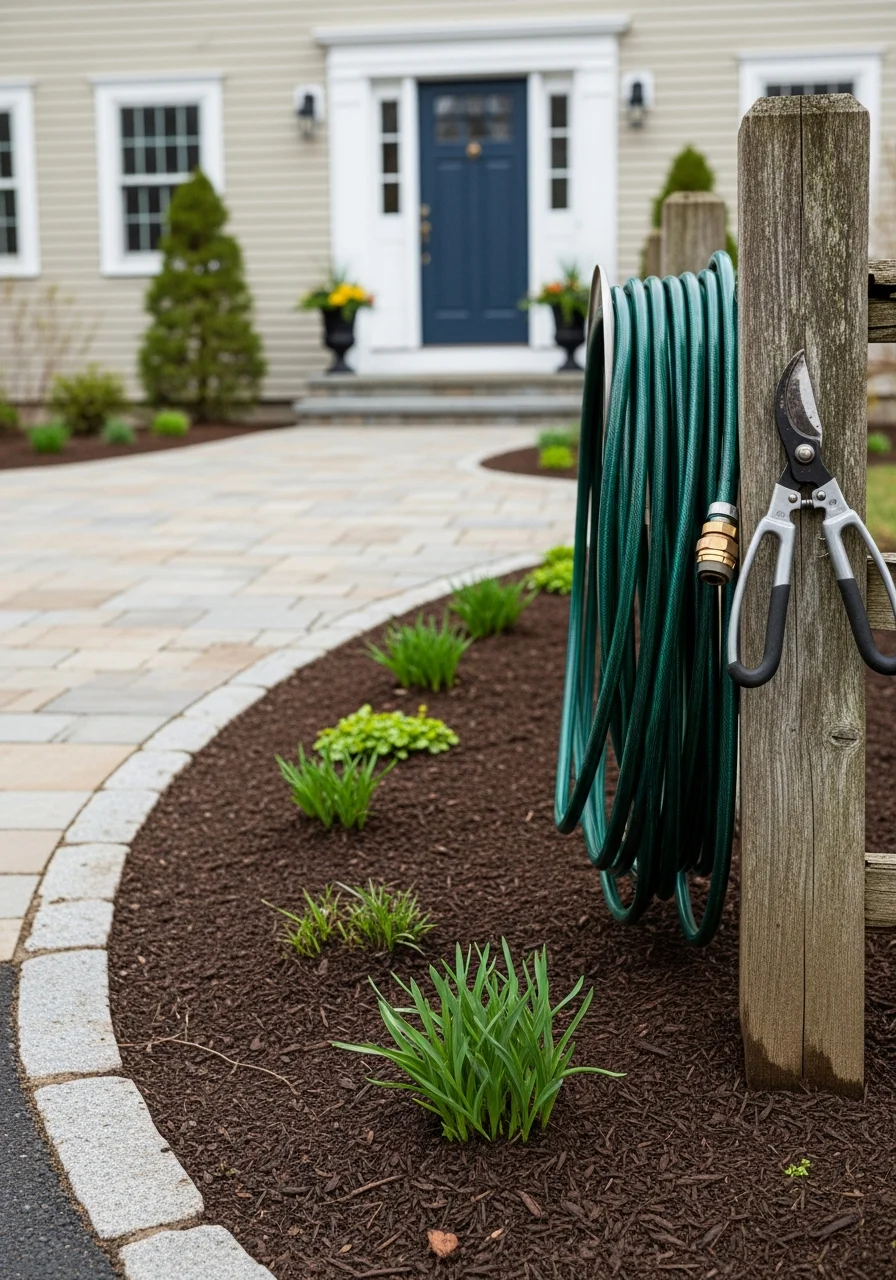 Close-up of a homeowner and service professional reviewing work at a Norfolk County property entrance.