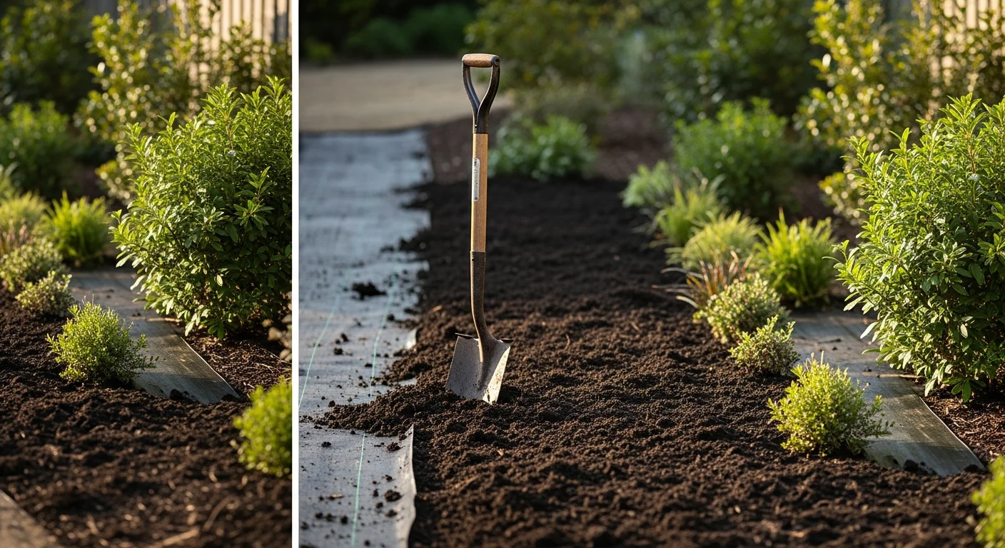 A freshly installed residential garden bed in Norfolk County, Virginia, featuring layered plantings, defined edging, and prepared soil. Gilman Landscaping garden design and installation work shown on a single-family home property.